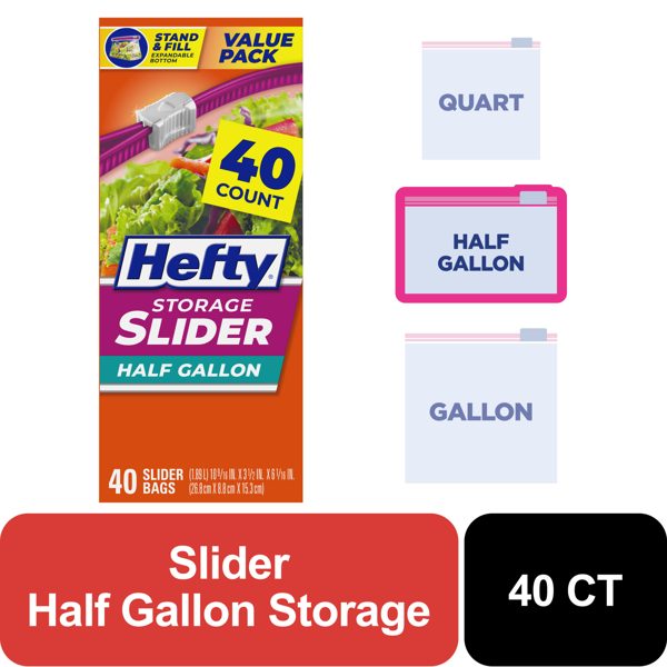 Hefty Slider Half Gallon Storage Bags, 40 Count