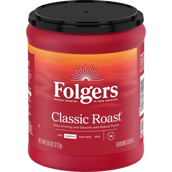 Folgers Classic Roast Ground Coffee, Medium Roast, 9.6 oz Canister