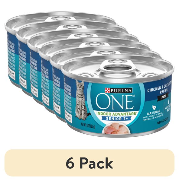 (6 pack) Purina One Indoor Advantage, Chicken & Oceanfish, Wet Cat Food for Adult Cats, 3 oz Can