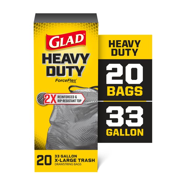 Glad Heavy Duty ForceFlex Drawstring Extra Large Trash Bags, 33 Gallon, 20 Count
