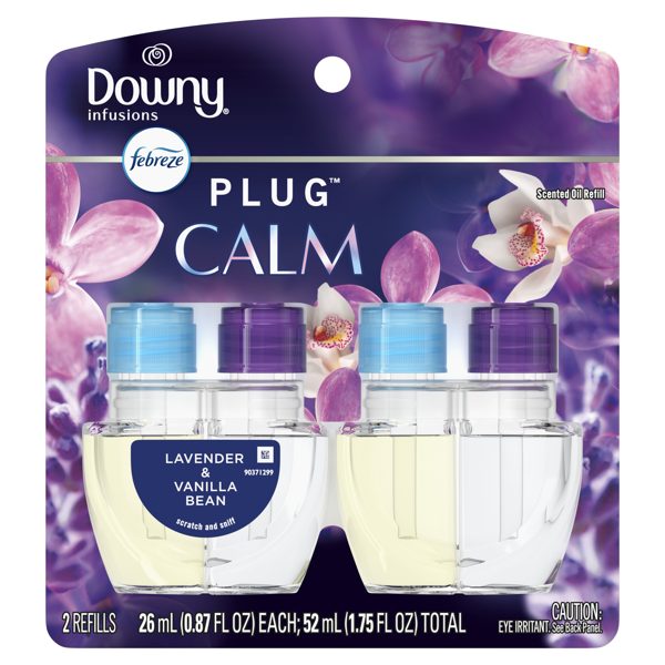 Febreze Plug In Air Freshener, Odor-Fighting Scented Oil Refill, Downy Calm, 2 Refills