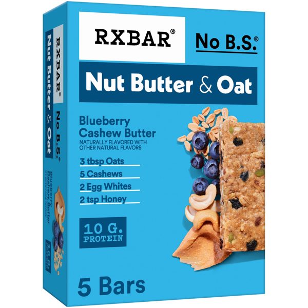 RXBAR Nut Butter and Oat, Blueberry Cashew Butter Gluten-Free Protein Bars, 5 Count