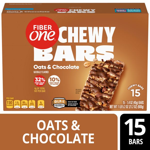 Fiber One Chewy Bars, Oats and Chocolate, Fiber Snacks, Mega Pack, 15 Count, 21.2 oz