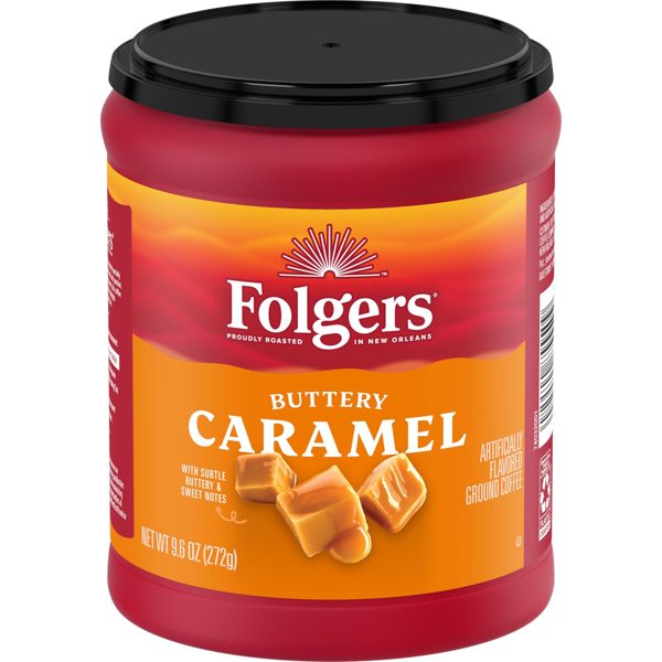 Folgers Buttery Caramel Artificially Flavored Ground Coffee, Medium Roast, 9.6 oz Canister