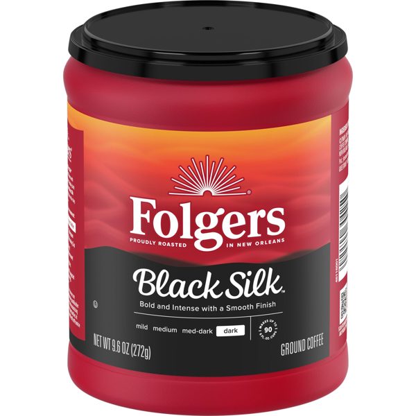 Folgers Black Silk Ground Coffee, Smooth Dark Roast Coffee, 9.6 oz Canister