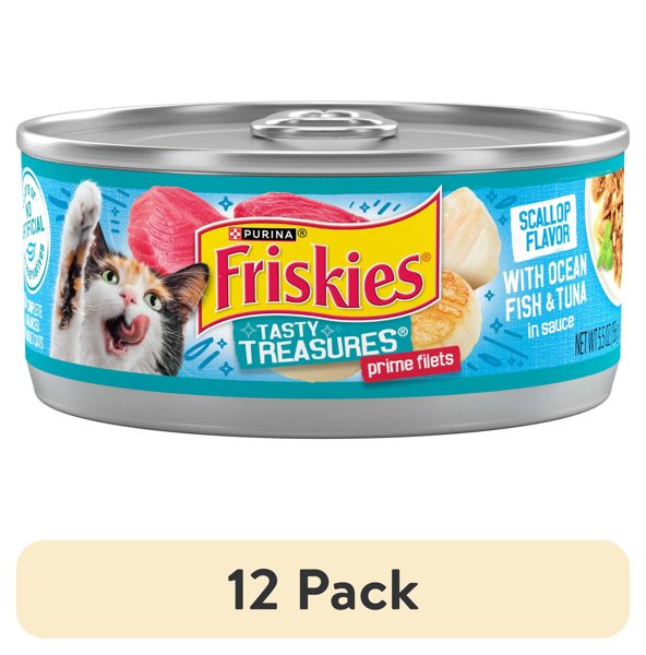 (12 pack) Purina Friskies Tasty Treasures Prime Filets, Tuna, Wet Cat Food, 5.5 oz Can