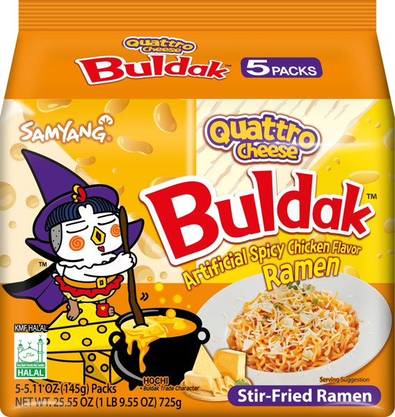 Samyang Buldak Quattro Cheese Spicy Chicken Instant Ramen Noodles, 5 Pack, 5.11 oz Bags