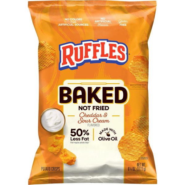 Baked Ruffles 50% Less Fat Cheddar & Sour Cream Potato Chips Bag, 6.25 oz