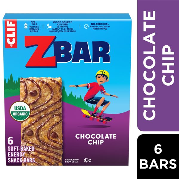 Zbar Chocolate Chip Soft-Baked Energy Snack Bars, Organic Granola Bars, Snacks for Kids, 6 count