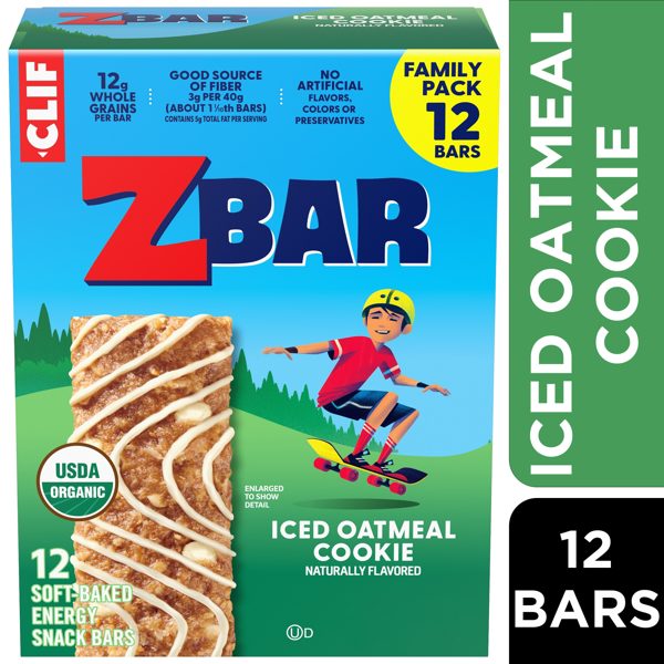 Zbar Iced Oatmeal Cookie Soft-Baked Energy Snack Bars, Organic Granola Bars, Snacks for Kids, 12 count