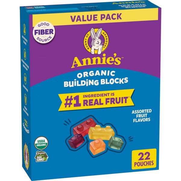 Annie's Organic Assorted Building Blocks Fruit Flavored Snacks, No Artificial Dyes, 22 Count