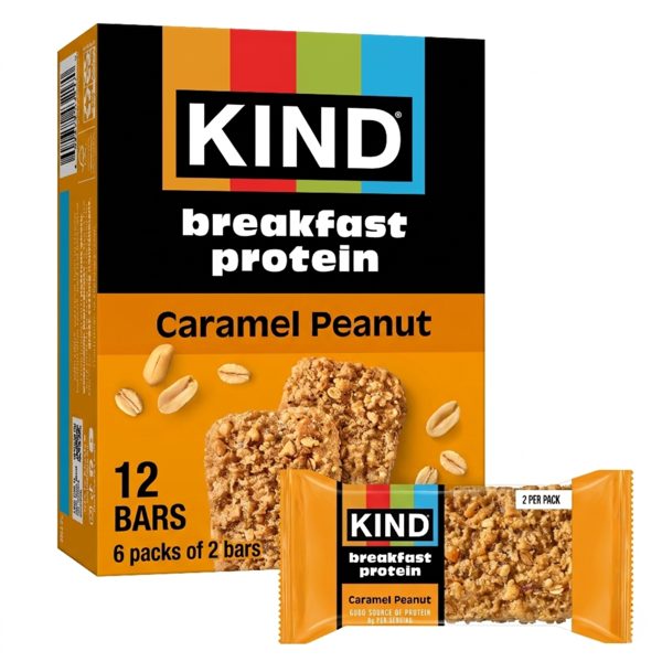 KIND Breakfast Protein Bars, Caramel Peanut, Gluten Free, 8g Protein, 1.76 oz, 6 Packs
