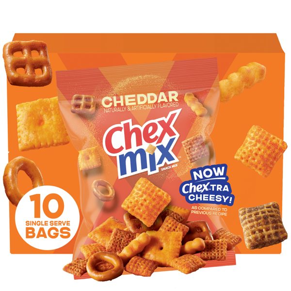 Chex Mix Cheddar Snack Mix, Multipack, Single Serve Snack Bags, 10 Count, 17.5 oz