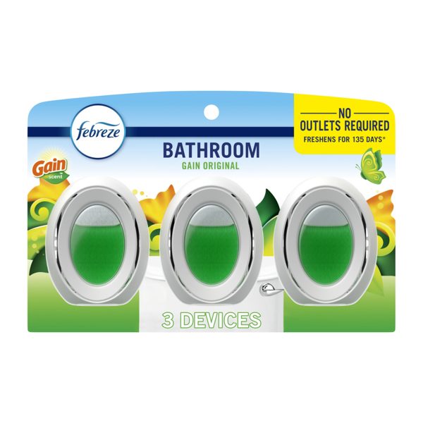 Febreze Bathroom Air Freshener Odor-Fighting, Gain Original,3 Count