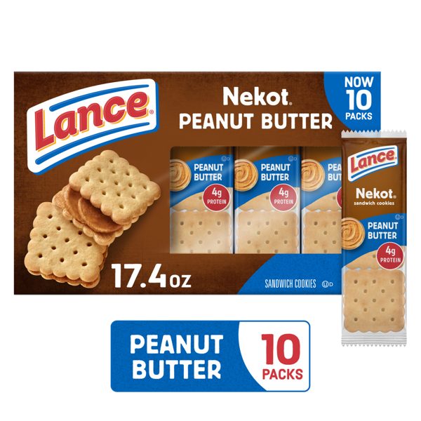 Lance Sandwich Cookies, Nekot Peanut Butter, 10 Individually Wrapped Packs, 6 Sandwiches Each