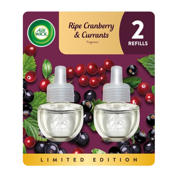 Air Wick Plug-In Fall Scented Oil Warmer Air Freshener Refills, Ripe Cranberry & Currants, 2 Count