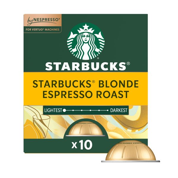 Starbucks by Nespresso Vertuo Blonde Espresso Roast Pods, 100% Arabica, 10 Coffee Capsules