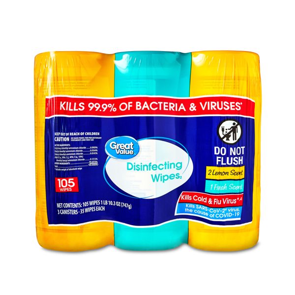 Great Value Disinfecting Wipes Multipack, Fresh and Lemon Scent, 105 Count