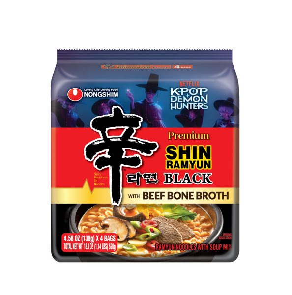 Nongshim Spicy Pot-au-feu Flavor Shin Black Noodle Soup, 4.58 oz, (Pack of 4)