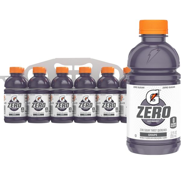 Gatorade Zero Sugar Electrolyte Sports Drink, Grape, 12 fl oz, 12 Count Bottles​