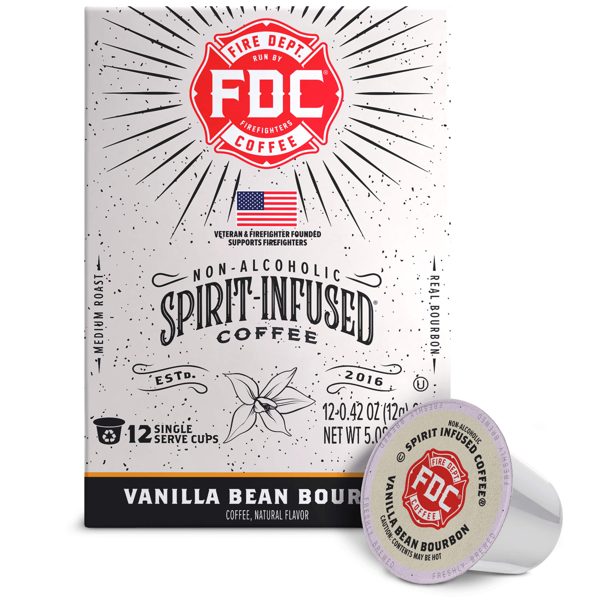 Fire Department Coffee, Vanilla Bean Bourbon Infused, Premium K-Cup Coffee Pods, 12 Pack
