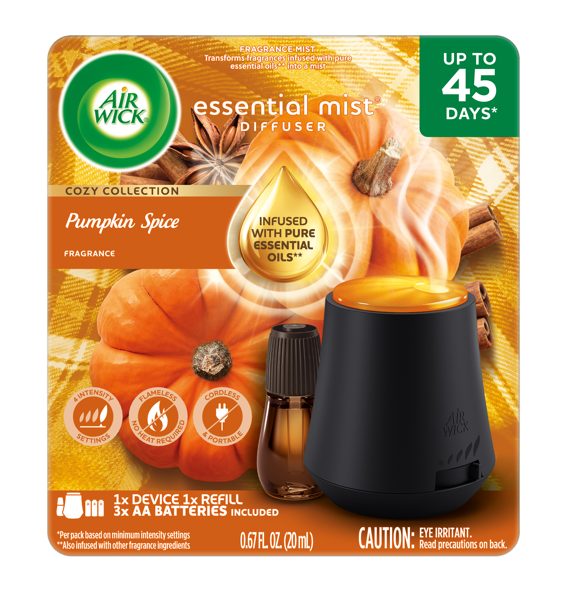 Air Wick Essential Mist Scented Oil Cordless Diffuser Starter Kit, Pumpkin Spice, 2 Piece