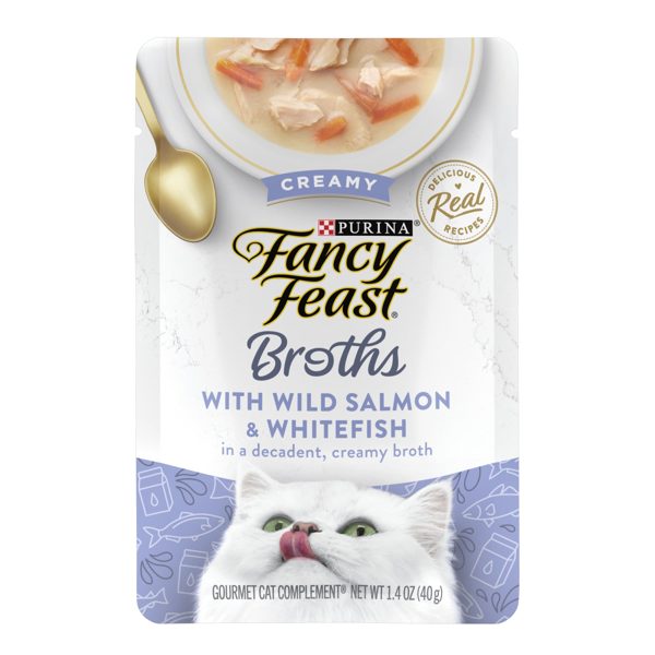 Purina Fancy Feast Creamy Wild Salmon & Whitefish Broth for Cats, 1.4 oz Pouch