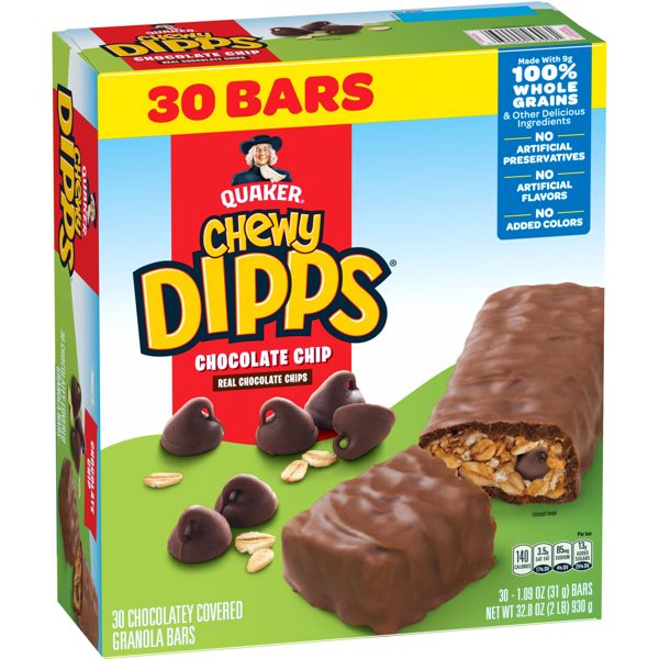 Quaker Chewy Dipps Chocolate Chip Granola Bars, 1.09 oz 30 Count