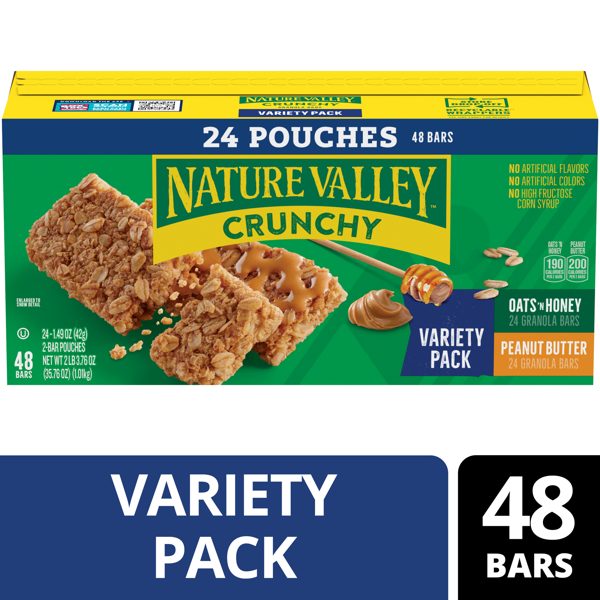 Nature Valley Oats 'N Honey and Peanut Butter Crunchy Granola Bars (24 Pouches)