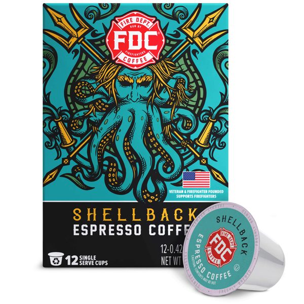 Fire Department Coffee, Shellback Espresso, Premium K-Cup Coffee Pods, Medium Roast, 12 Pack