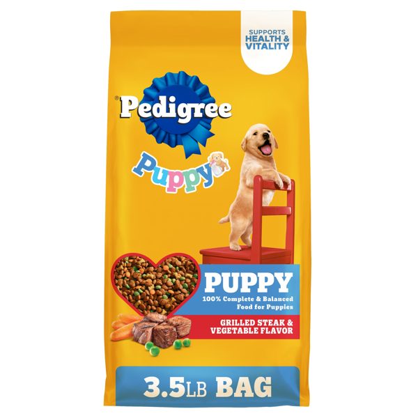 Pedigree Dry Puppy Food, Puppy Dry Food with Grilled Steak & Vegetable Flavor, 3.5 lb. Bag