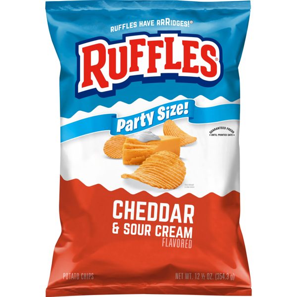 Ruffles Cheddar & Sour Cream Potato Snack Chips, Party Size, 12.5 oz Bag