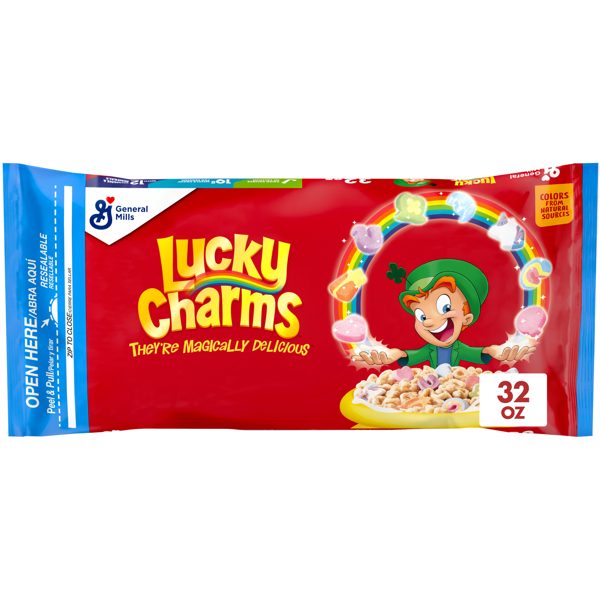 Lucky Charms with Marshmallows, Kids Breakfast Cereal, Gluten Free, Cereal Bag, 32 oz