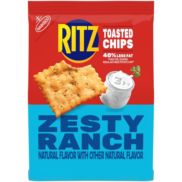 RITZ Toasted Chips Zesty Ranch Crackers, Party Snacks, 8.1 oz