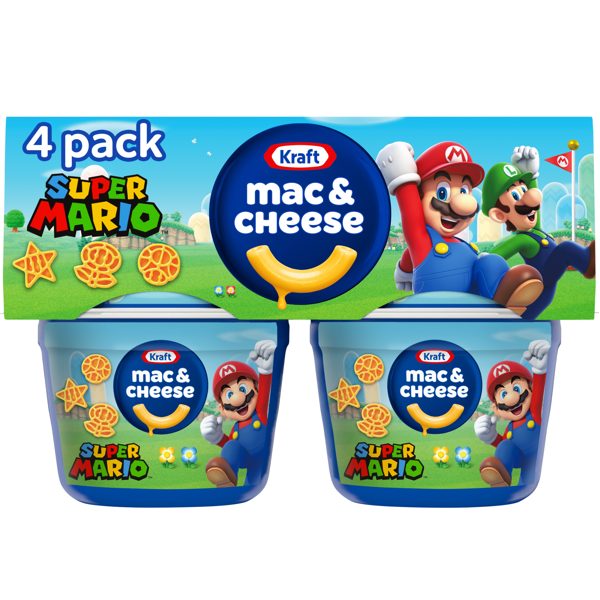 Kraft Mac and Cheese with Super Mario Power-Up Pasta Shapes, 4 Cups, for Easy Dinner or Dinner Sides, Original Flavor, No Artificial Flavors, Preservatives or Dyes, 1.9 oz