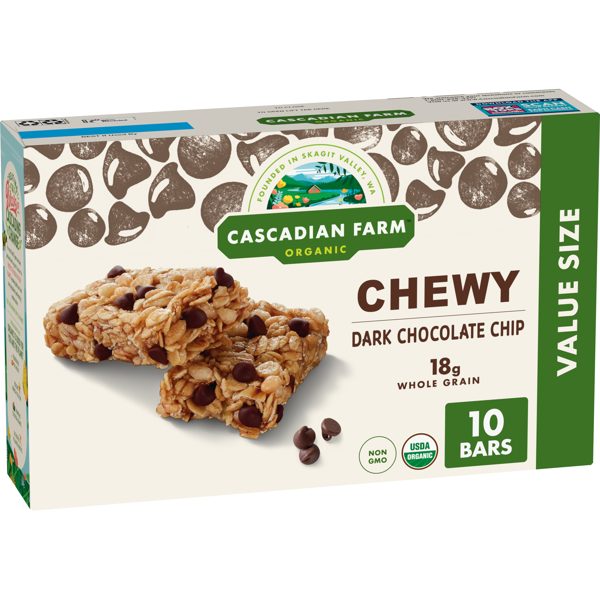 Cascadian Farm Organic Chewy Granola Bars, Dark Chocolate Chip, 10 Bars, 12.3 oz