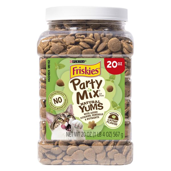 Purina Friskies Party Mix Natural Cat Treats, Natural Yums Catnip Flavor, 20 oz Canister