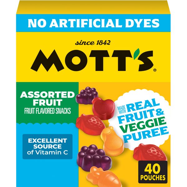 Mott's Gluten Free Assorted Fruit Flavored Snacks, Made with Real Fruit Puree (40 Pack)