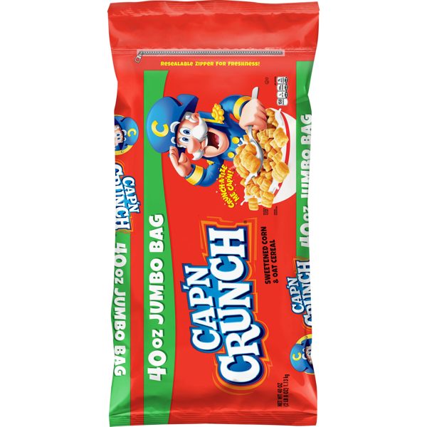 Cap'n Crunch Sweetened Corn & Oat Cereal, 40 oz Jumbo Bag