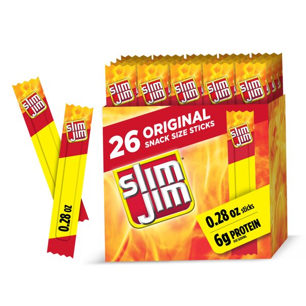 Slim Jim Smoked Jerky Meat Snack Sticks, Original Flavor, 6g Protein Per Serving, Halloween Snacks, 0.28 oz. (26-Count)