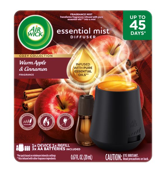 Air Wick Essential Mist Scented Oil Cordless Diffuser Starter Kit, Warm Apple & Cinnamon, 2 Piece