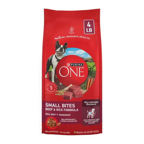 Purina ONE Small Bites Natural Dog Food, Beef and Rice Formula, 4 lb