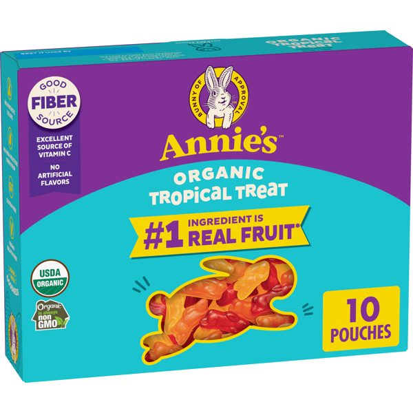 Annie's Organic Fruit Flavored Snacks, Tropical Treat, No Artificial Dyes, 10 Count Pouches
