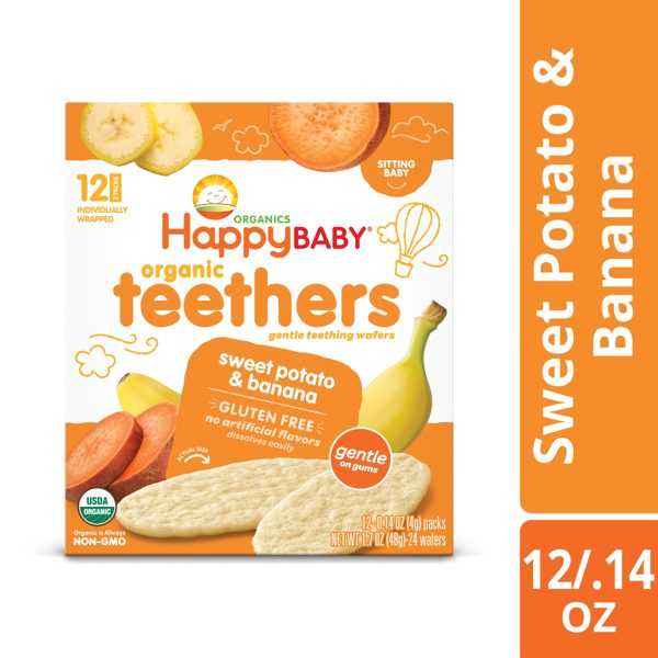Happy Baby Organics Teethers Sweet Potato & Banana Gentle Teething Wafers, Gluten Free, 12 Count 2-Packs