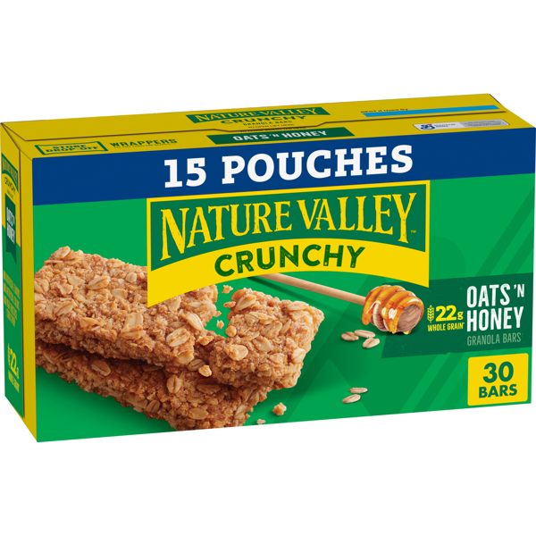 Nature Valley Crunchy Granola Bars, Oats 'n Honey, 30 Count, 22.35 oz (15 Pouches)