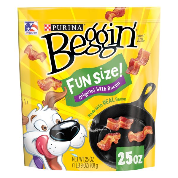 Purina Beggin' Strips Small Dog Treats Fun Size Original with Real Bacon Flavor Chews, 25 oz Pouch