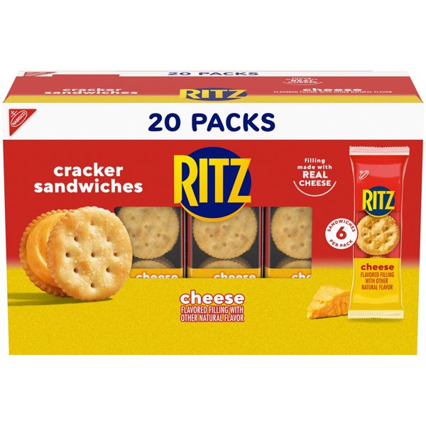 RITZ Cheese Sandwich Crackers, Lunch Snacks, 20 Snack Packs (6 Crackers Per Pack)