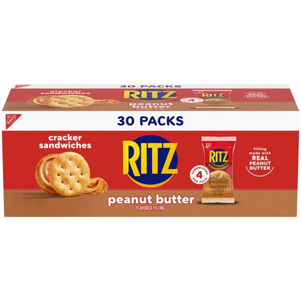 RITZ Peanut Butter Sandwich Crackers, Lunch Snacks, 30 Snack Packs (4 Crackers Per Pack)