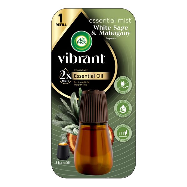 Air Wick Essential Mist Vibrant Scented Oil Cordless Diffuser Refill, White Sage and Mahogany, 1 Count