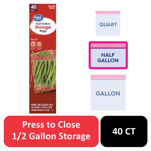Great Value Double Zipper Half Gallon Storage Bags 40 Count